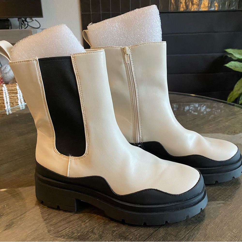 Wild Pair Cream and Black Combat Boots